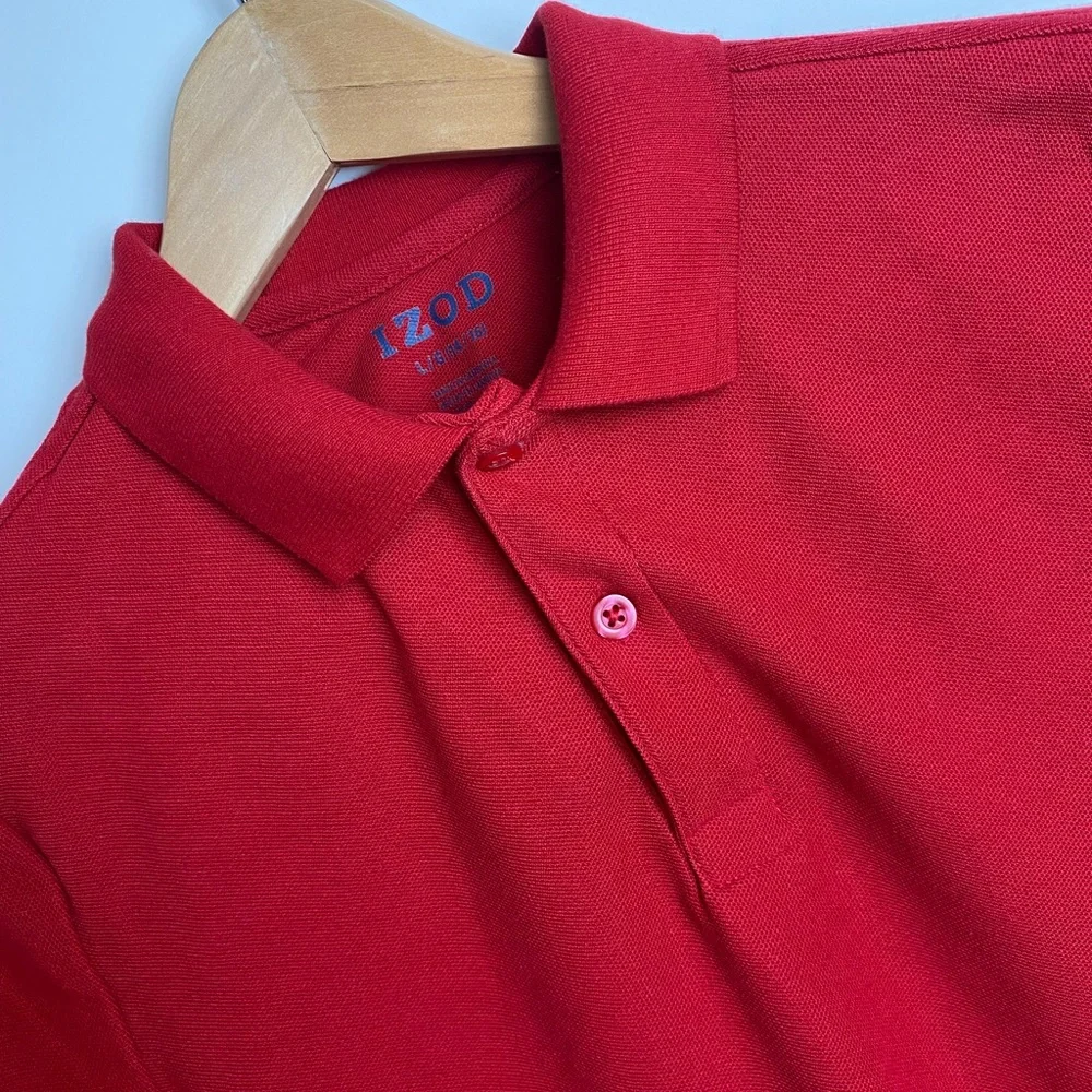 Kids IZOD Short Sleeve Button Up Red Polo Shirt Size L